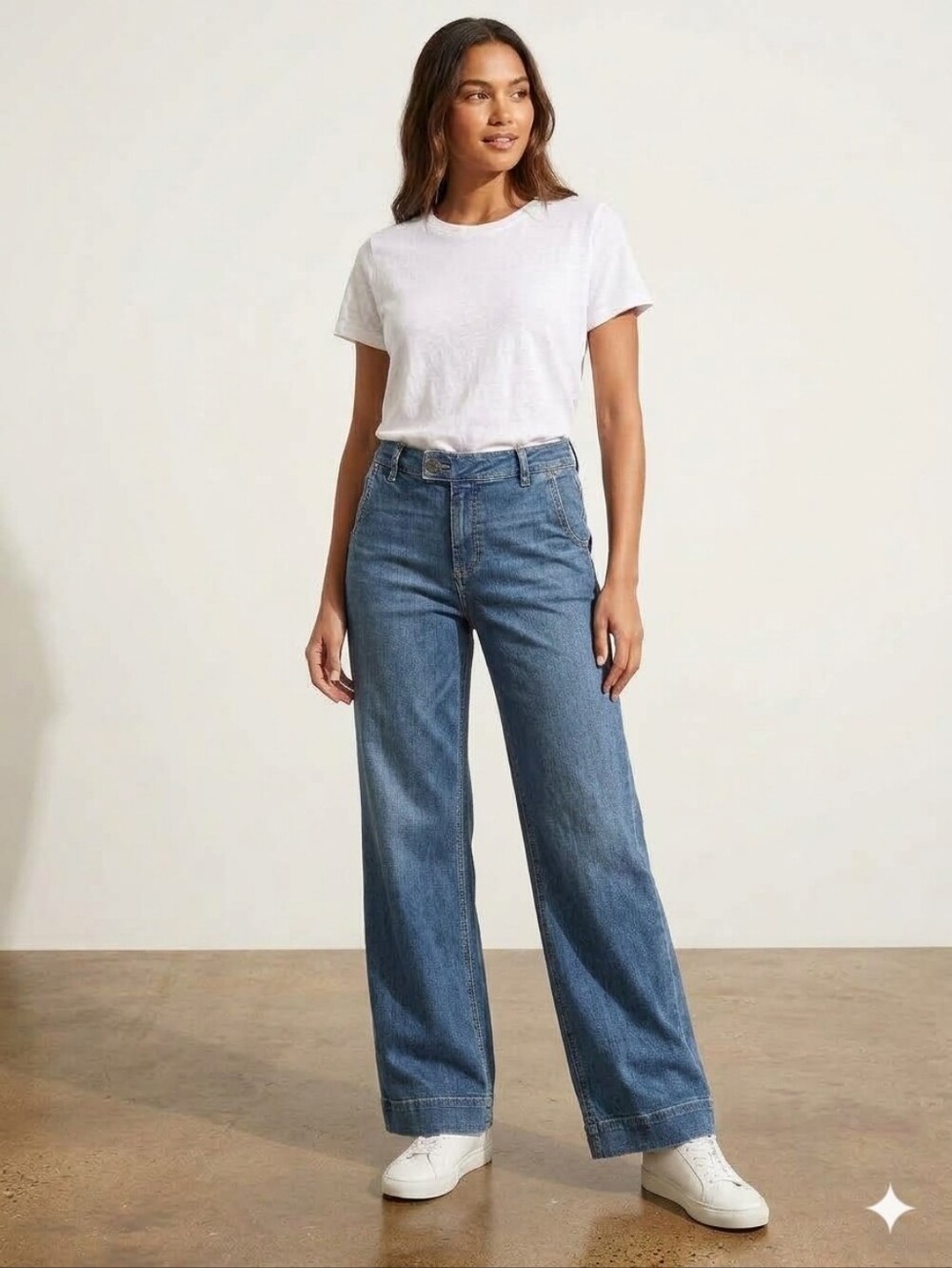 Seven7 Double Button Wide Leg Trouser Jeans Women's Denim Size 8 Medium Wash